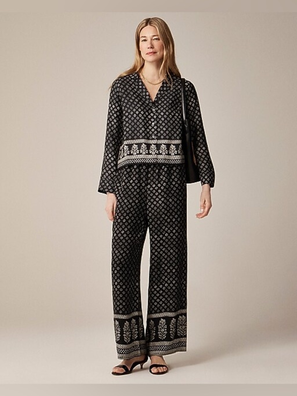 J. Crew Black and White Wide-Leg Printed Pants - Picture 3 of 8